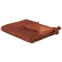manta de poliester suave marron dorado 200 x 220 cm con pompones saitler