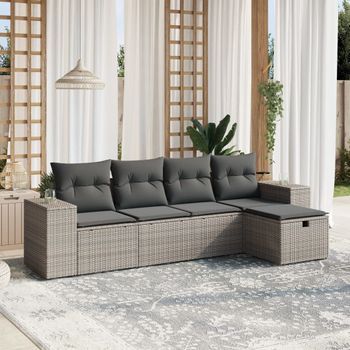 Conjunto De Sofás Jardín Con Cojines 5 Uds | Mueble Jardin Mesa Y Sillas Ratán Sintético Gris Cfw212759