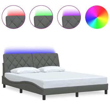 Cama Matrimonial | Cama Para Adultos | Estructura De Cama Con Led Sin Colchón Gris Oscuro 160x200 Cm