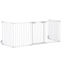 pawhut barrera para perros mascotas de 5 paneles plegable con cierre inteligente para escalera pasillo 60x745 cm blanco   aosom espana