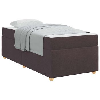 Estructura De Cama Con Colchón Marrón Oscuro 80 X 200 Cm Tela Vidaxl