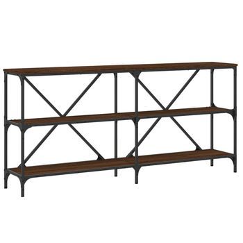 Mesa Consola | Mesa De Entrada | Mesa Auxiliar Hierro Madera Ingeniería Roble Marrón 160x30x75 Cm