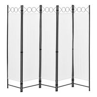 biombo separador de 5 paneles saragossa - 171 x 200 cm - decoracion interior - contra vision - mampara lateral protectora - pantalla - divisor de habitaciones - acero - beige encasa