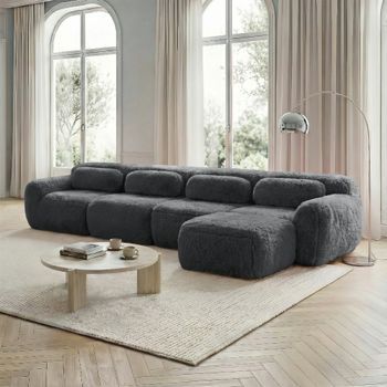 Sofá Modular De 4 Plazas En Forma De L, Gris, Chaise Longue Y Espuma 32d