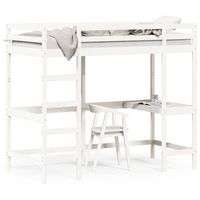 cama alta con escritorio madera maciza pino blanca 90x200 cm