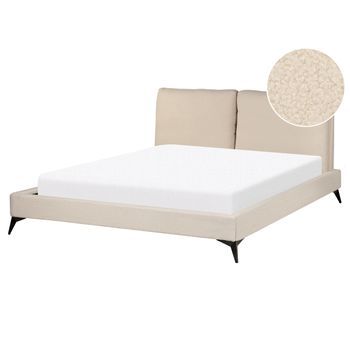 Cama Con Somier 160 X 200 Cm Moderna Tapizada Bouclé Base Listones Beige Melle