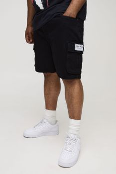 Pantalón Corto Plus Vaquero Cargo Holgado Con Etiqueta De Tela, Negro