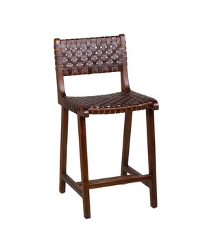 Silla alta teca y piel marrón