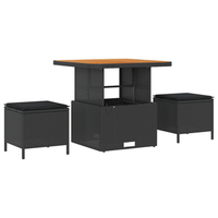 conjunto de comedor de jardin de 3 uds con cojines negro de ratan de poliester y acacia cfw760670