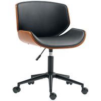 homcom silla de escritorio sin brazos vintage giratoria tapizada en pu madera curvada altura ajustable negro y marron   aosom espana