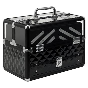 HOMCOM Maletín De Maquillaje o Bisutería Organizador Cosméticos Portátil Con Asa y Bandejas 30x18.5x22 cm Transparente y negro   Aosom España