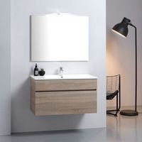 mueble de bano suspendido de 90 cm en roble natural con lavabo de la serie sole
