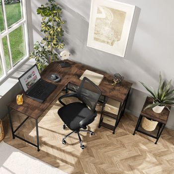 Escritorio industrial con 2 estantes 138 x 138 x 75,5 cm madera oscura