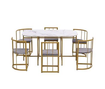 Juego de mesa y 6 sillas - sillas con cojín de asiento y respaldo - dorado