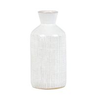 jarron de gres blanco con motivos graficos alt18 cm