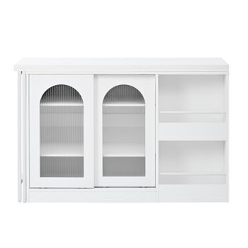 Mesa De Bar Extensible Para Cocina, Blanca, Giro De 360° Y Almacenamiento