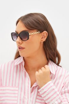 Gafas De Sol Negras Con Patillas De Cadena Dorada
