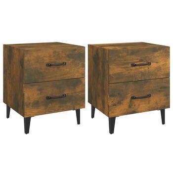 Pack 2 Uds Mesitas De Noche | Mesa Auxiliar | Mesilla Color Roble Ahumado 40x35x47,5 Cm