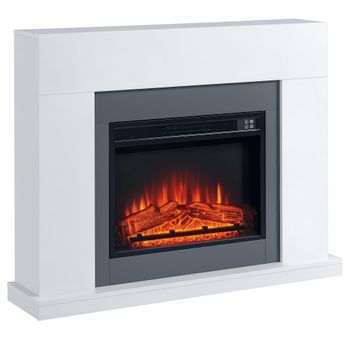 HOMCOM Chimenea Eléctrica 1800W-2000W con Mando Llama Ajustable Termostato y Protección Sobrecalentamiento 113x26,6x87,5 cm Blanco   Aosom España