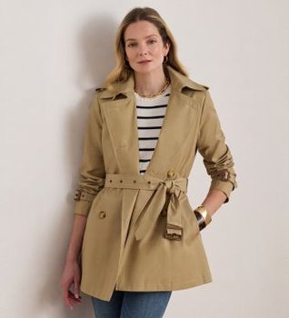 Lauren Ralph Lauren para mujer. 297967126002 Gabardina cruzada de mezcla de algodón beige (XS), Casual, Clásico