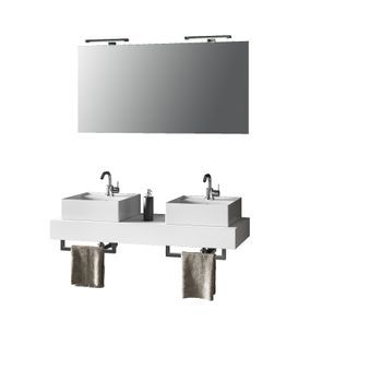 Composición Baño De Lavabo Doble Astra Blanco De 8 Piezas En Mdf