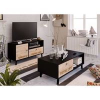 mesa de centro factory impresion 110x55x40 negro y roble