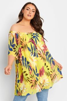 Yours Top Amarillo Tropical Con Hombros Descubiertos , Mujer Curvy Y Tallas Grandes, Yours
