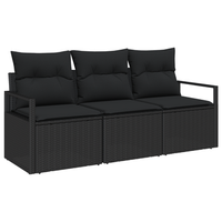 conjunto de sofa de jardin de 3 uds con cojines negro ratan poli cfw887526