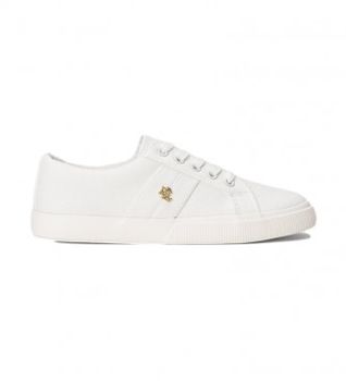 Lauren Ralph Lauren para mujer. 802804598001 Deportivas de loneta Janson II blanco (39), Tela, Plano, Cordones, Casual
