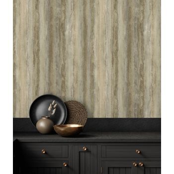 Papel Pintado Vinílico Efecto Vetas De Mármol Tonos Tropicales En Relieve - Siracusa Marble 679099 De Gaulan - Rollo De 10 M X 1,06 M