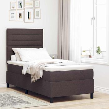 Vidaxl Cama Tipo Box Spring Con Colchón Marrón Oscuro 90 X 200 Cm Tela