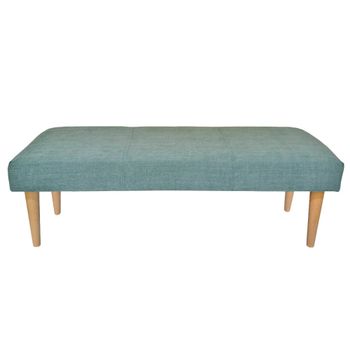Banqueta tapizada pie de cama verde aguamarina patas de madera 120cm
