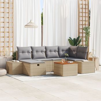 Conjunto De Sofá De Jardín De 7 Piezas Con Cojines En Beige Poli Ratán V7980 Unico / Beige