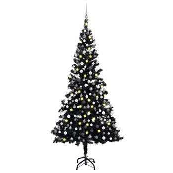 Árbol De Navidad Preiluminado Con Luces Y Bolas Negro 210 Cm Vidaxl