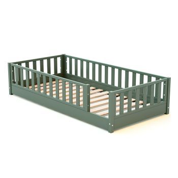 Cama Infantil A Ras De Suelo De Madera Sonho - 90x190 - Verde Salvia - Jurababy