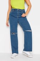 vaquero azul de pata ancha con rotos en rodillas mujer curvy y tallas grandes yours