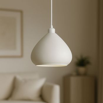 Lámpara De Techo Modelo Gokai Blbb Blanco Cable De Seda Trenzado Blanco Embellecedor Florón De Techo Blanco Luz Led E27