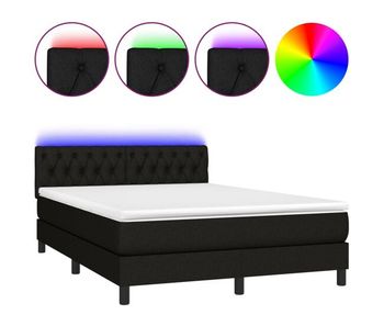 Cama box spring colchón y luces led tela negro 140x200 cm diseño de botones