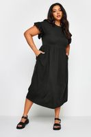 yours vestido algodon negro mangas con volantes mujer curvy y tallas grandes yours