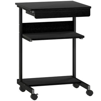 HOMCOM Escritorio PC con Cajón Deslizable, 2 Estantes y 4 Ruedas, en Madera y Metal, 56x51x79 cm, Negro