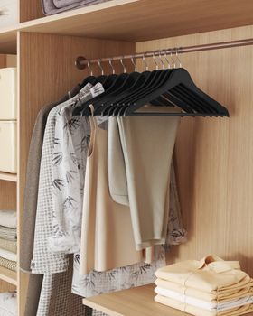 20 perchas para armario de madera de abedul de color negro