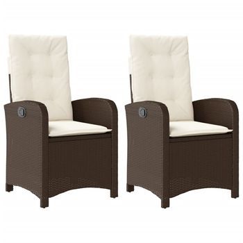 Pack 2 Uds Sillones Reclinables Jardín | Silla De Jardín | Silla De Exterior Con Cojines Marrones Ratán Pe
