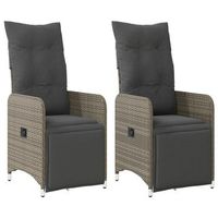 pack 2 uds sillones reclinable jardin  silla de jardin y cojines ratan sintetico gris