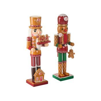 Conjunto De 2 Figuritas Decorativas De Cascanueces De Madera De Pino Con Boca Que Se Abre Hecha A Mano Rojo/naranja Gransjon