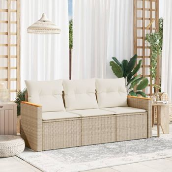 Conjunto De Sofás De Jardín Con Cojines Beige 3 Uds | Mueble Jardin Mesa Y Sillas Ratán Pe Cfw910686