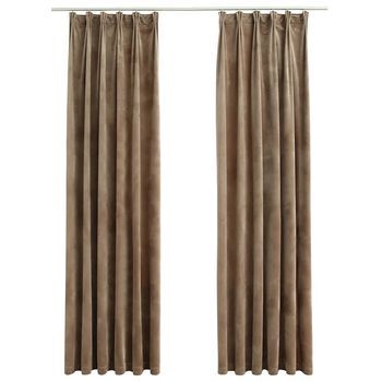 2 Piezas Cortinas Opacas | Cortinas Oscurantes Con Ganchos Terciopelo Beige 140x245 Cm