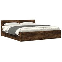 cama de matrimonio  cama de adulto  cama con cabecero madera de ingenieria roble ahumado 180x200 cm