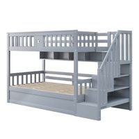 litera gris de 90 x 200 cm con escalera de almacenaje y base elevable