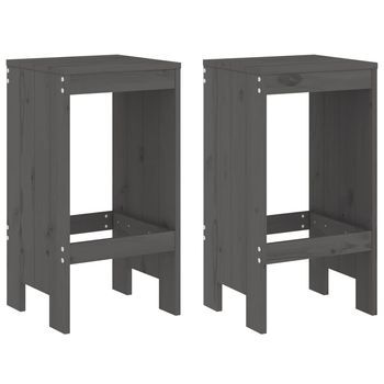 Pack 2 Uds Taburetes De Bar | Taburete De Cocina | Taburete Alto Madera Maciza Pino Gris 40x36x75 Cm
