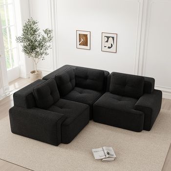Sofá Sin Marco Modular Combinado Profundo Cómodo Acolchado Tela Acordonada Antideslizante Negro